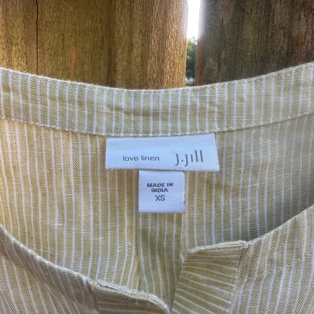 J. Jill Love Linen Lime Green Pin Striped Loose Fit Tunic Style Blouse - Picture 3 of 6